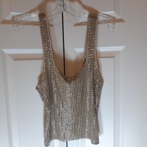 Ann Tjian for Kenar Beaded Gold Beige Tank Top